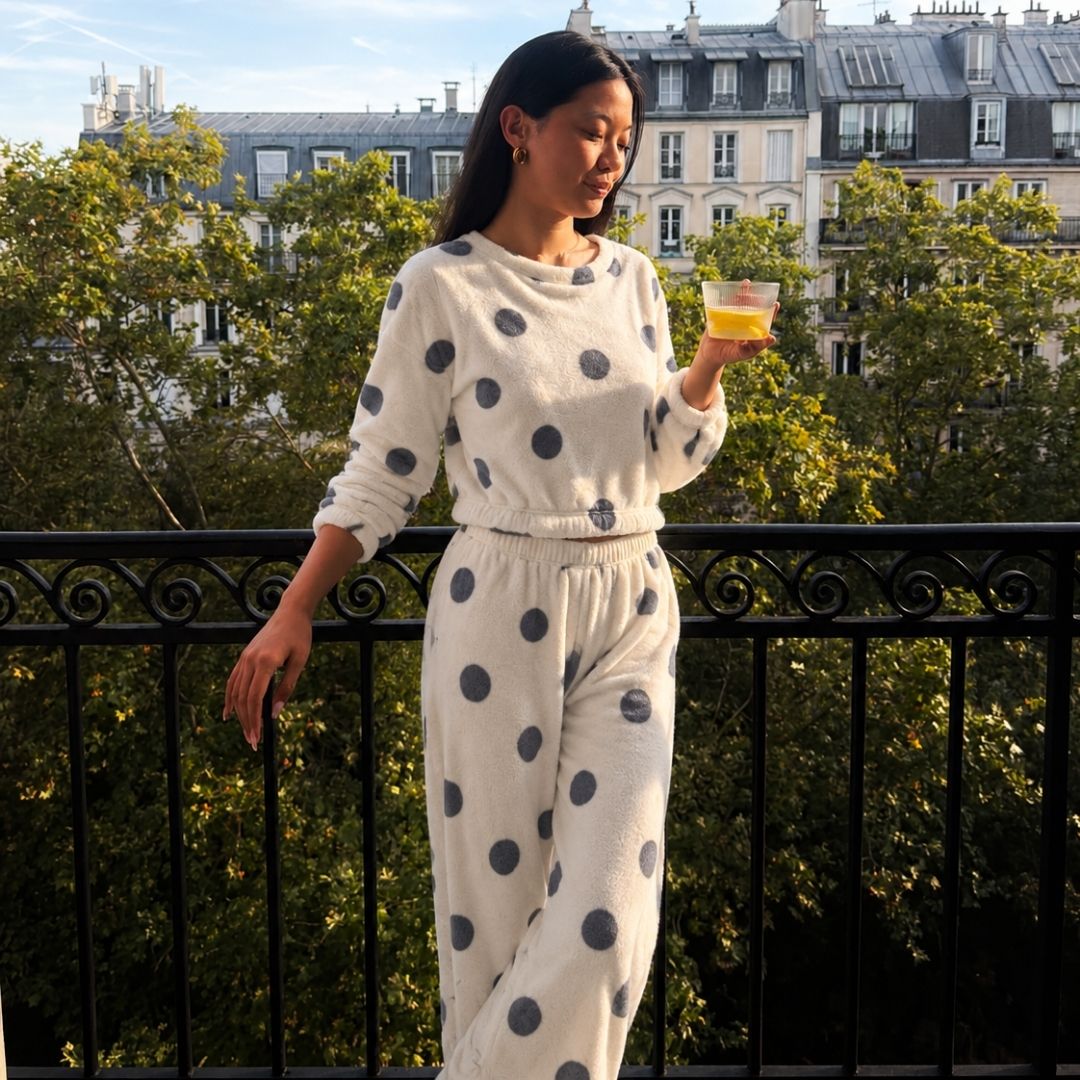 Moon Dots Crop Top Cozy Pajama