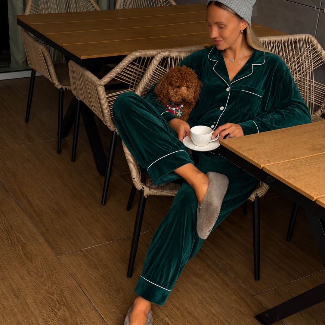 Green Buttons Cozy Pajama