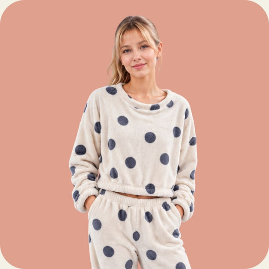 Moon Dots Crop Top Cozy Pajama