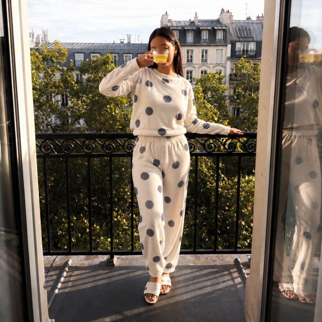 Moon Dots Crop Top Cozy Pajama