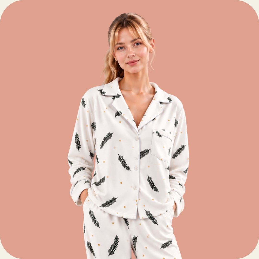 Winter Leaves Buttons Cozy Pajama