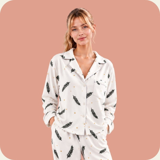 Winter Leaves Buttons Cozy Pajama
