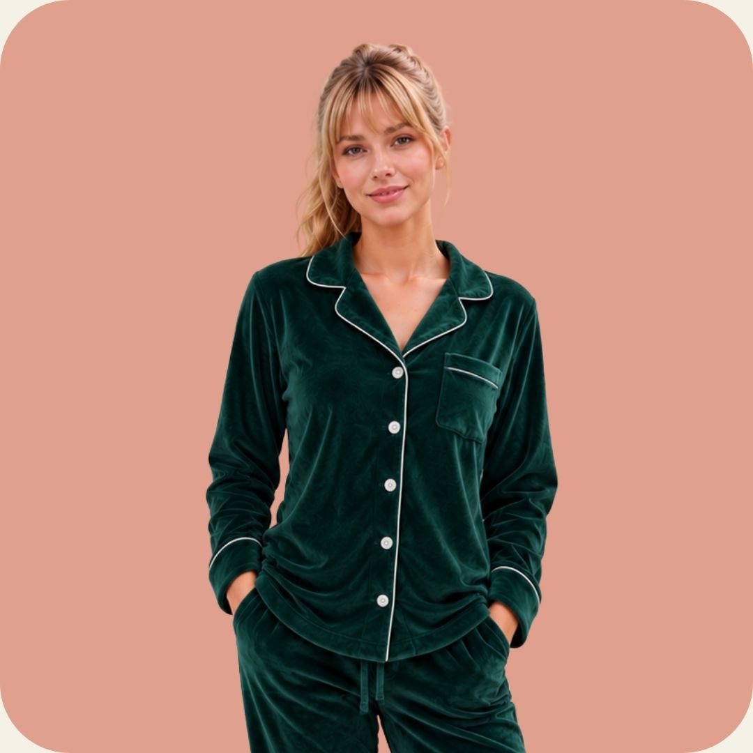 Green Buttons Cozy Pajama
