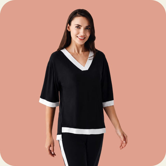 Black V-Neck Set