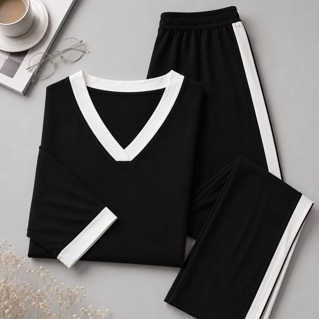 Black V-Neck Set