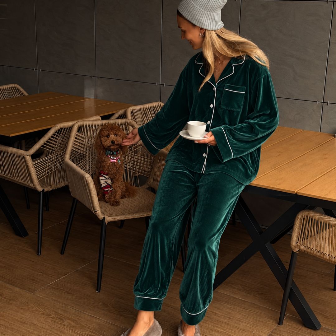 Green Buttons Cozy Pajama