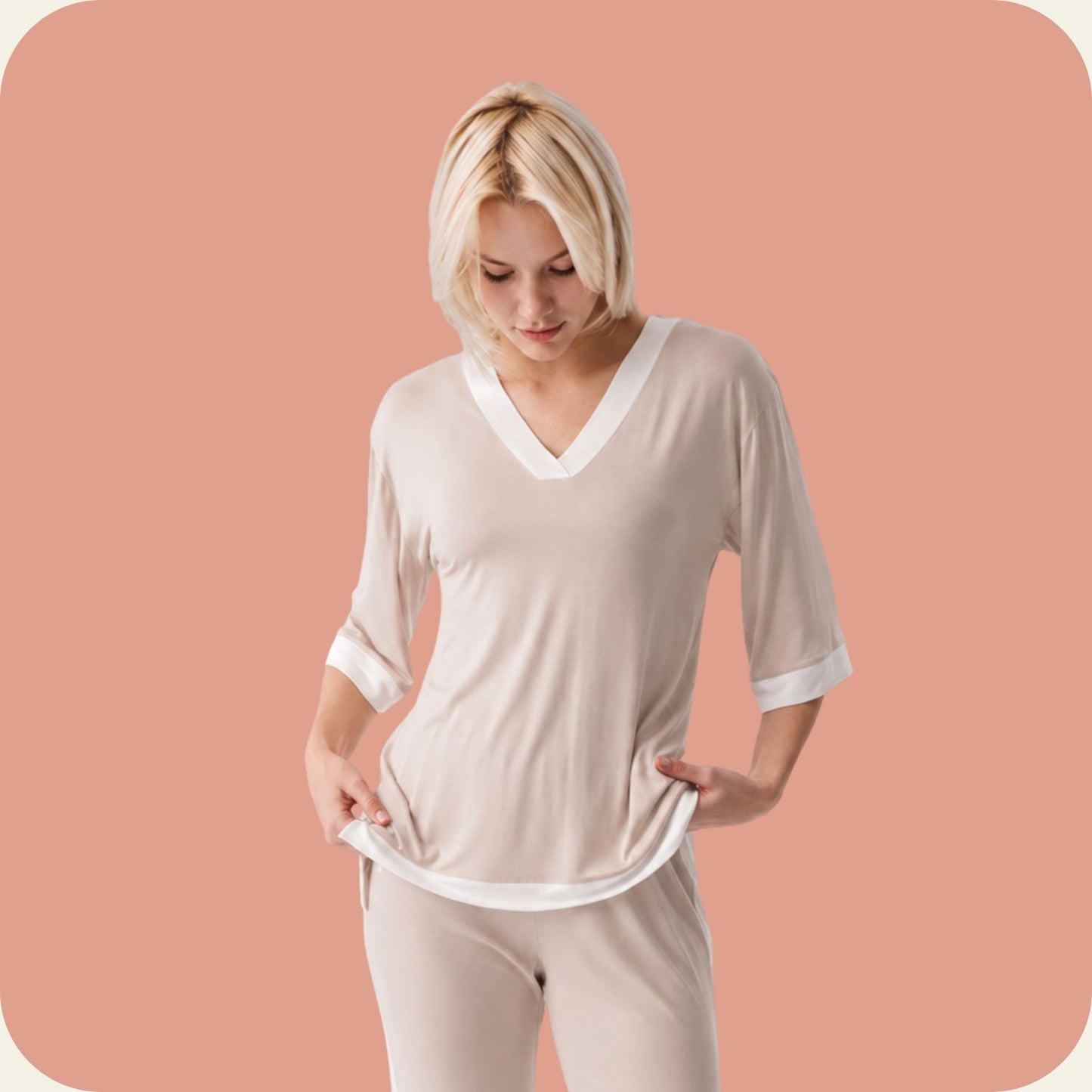 Beige V-Neck Set