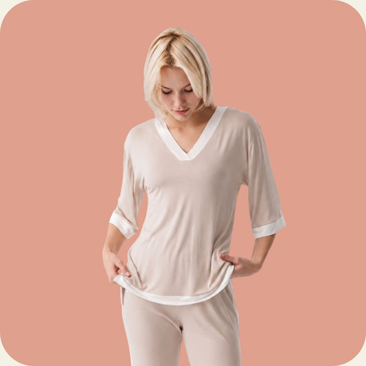 Beige V-Neck Set