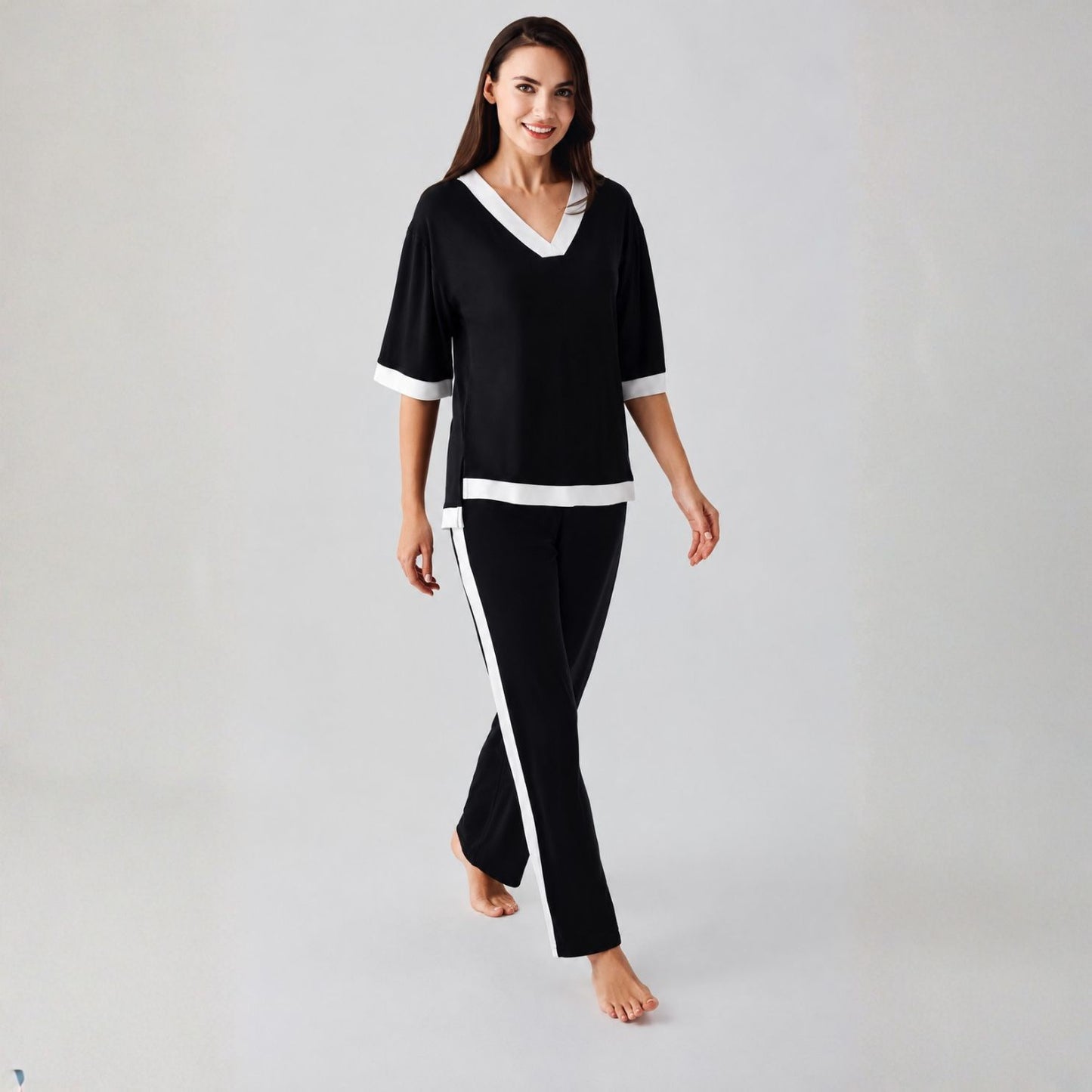 Black V-Neck Set